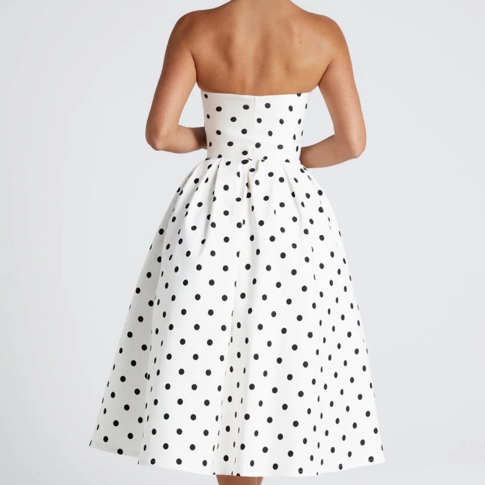 EDITH MIDI DRESS - BLACK POLKA DOT PRINT - Picture 2 of 4